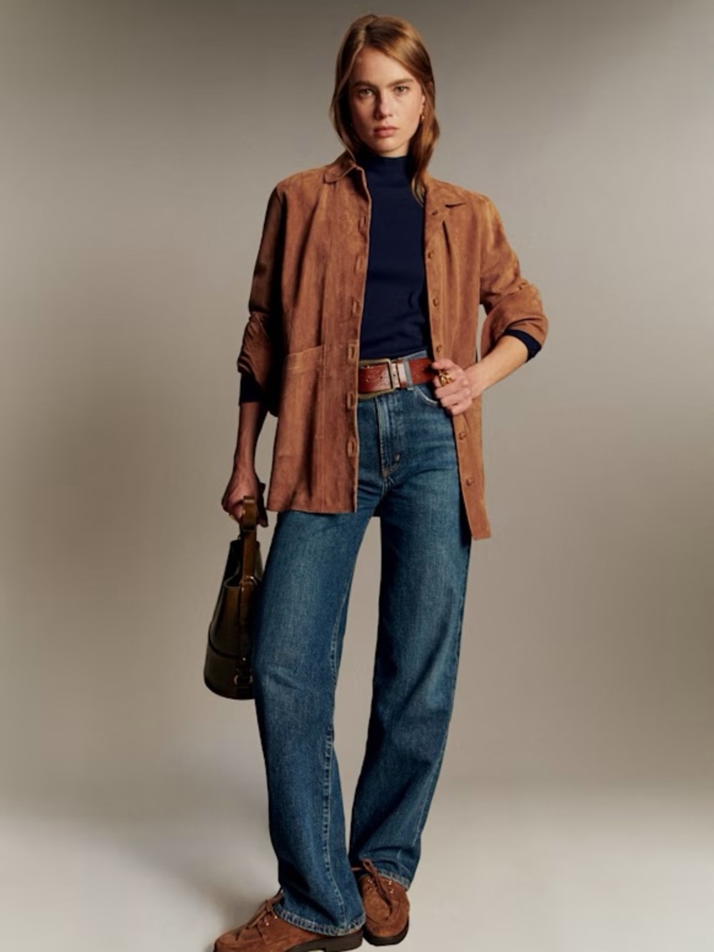Sezane Will Jacket Camel Suede